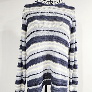 CB Cut out Shoulder Blue and White Knit Sweater Women sz XL Casual Office